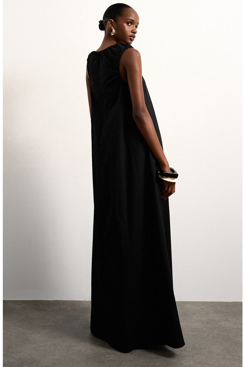 Ruched Cotton Poplin Maxi Dress, Alternate, color, BLACK