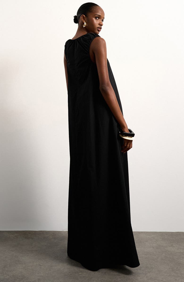 Topshop Ruched Cotton Poplin Maxi Dress, Alternate, color, Black