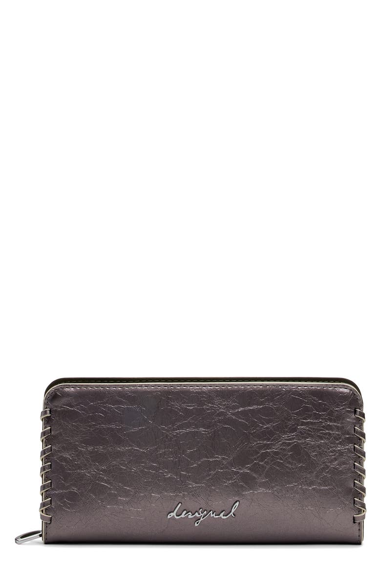 Long Faux Leather Wallet, Main, color, SILVER
