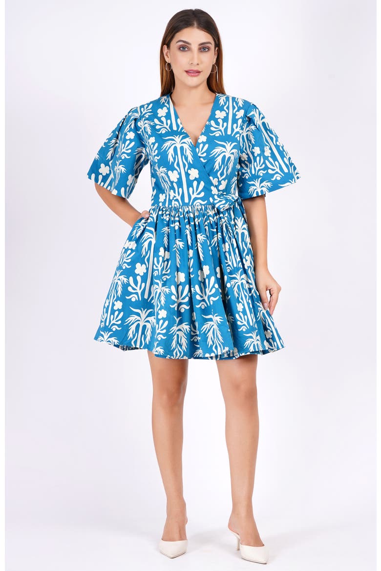 Alena Mini Wrap Dress, Alternate, color, Blue with white pattern