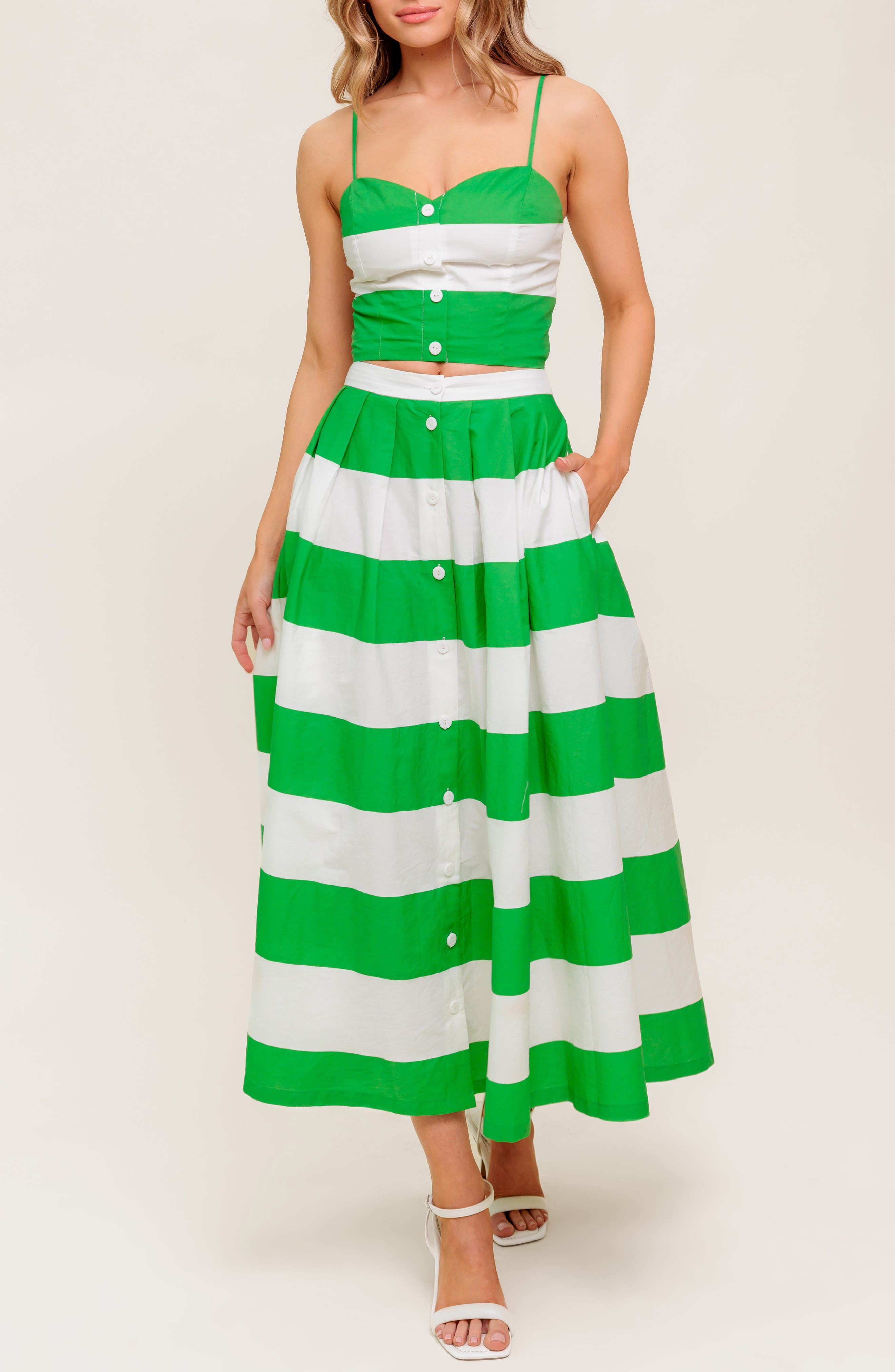 FLYING TOMATO Striped Crop Top & Maxi Skirt Set