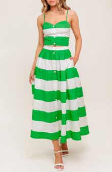 FLYING TOMATO Striped Crop Top & Maxi Skirt Set