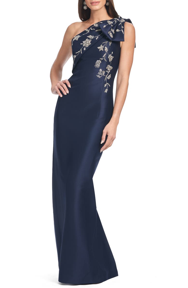 Sachin & Babi Olivia One-Shoulder Satin Gown, Main, color, Night Sky