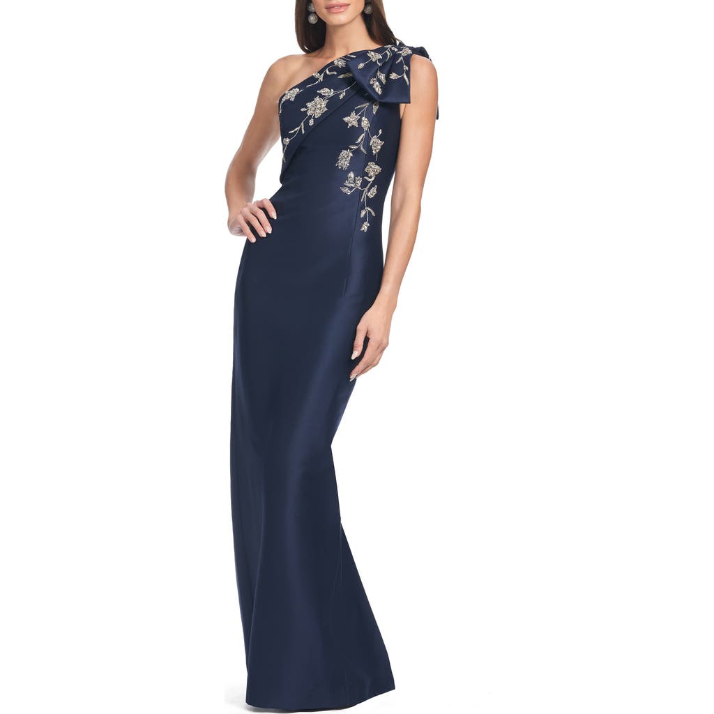 Sachin & Babi Olivia One-shoulder Satin Gown In Night Sky