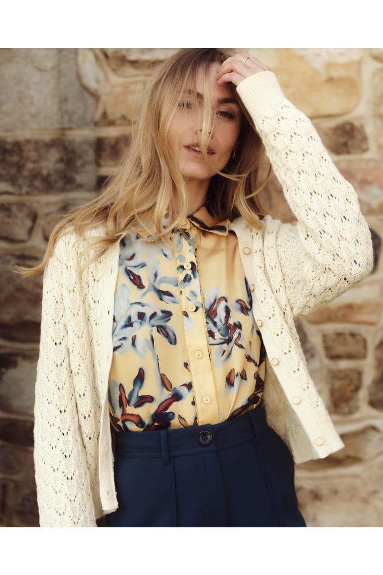 August Pointelle Cardigan, Alternate, color, Ivory