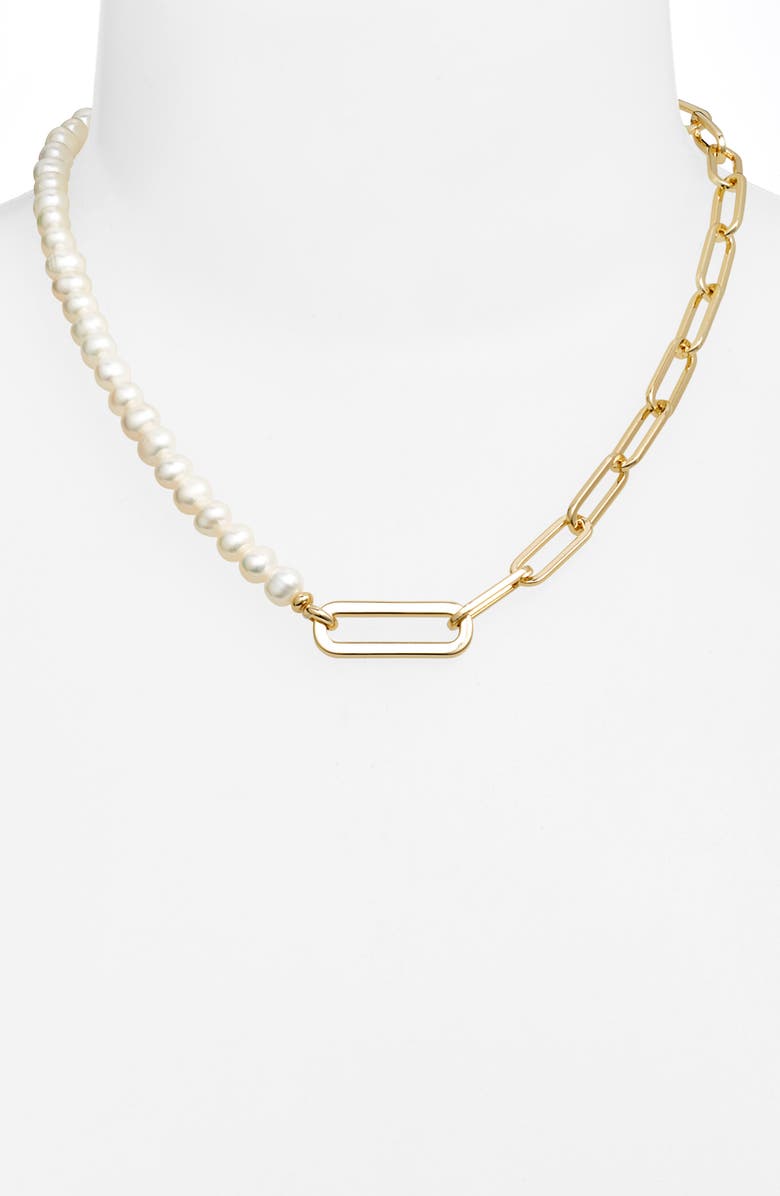 Kendra Scott Ashton Half Paper Clip Chain & Pearl Necklace, Alternate, color,