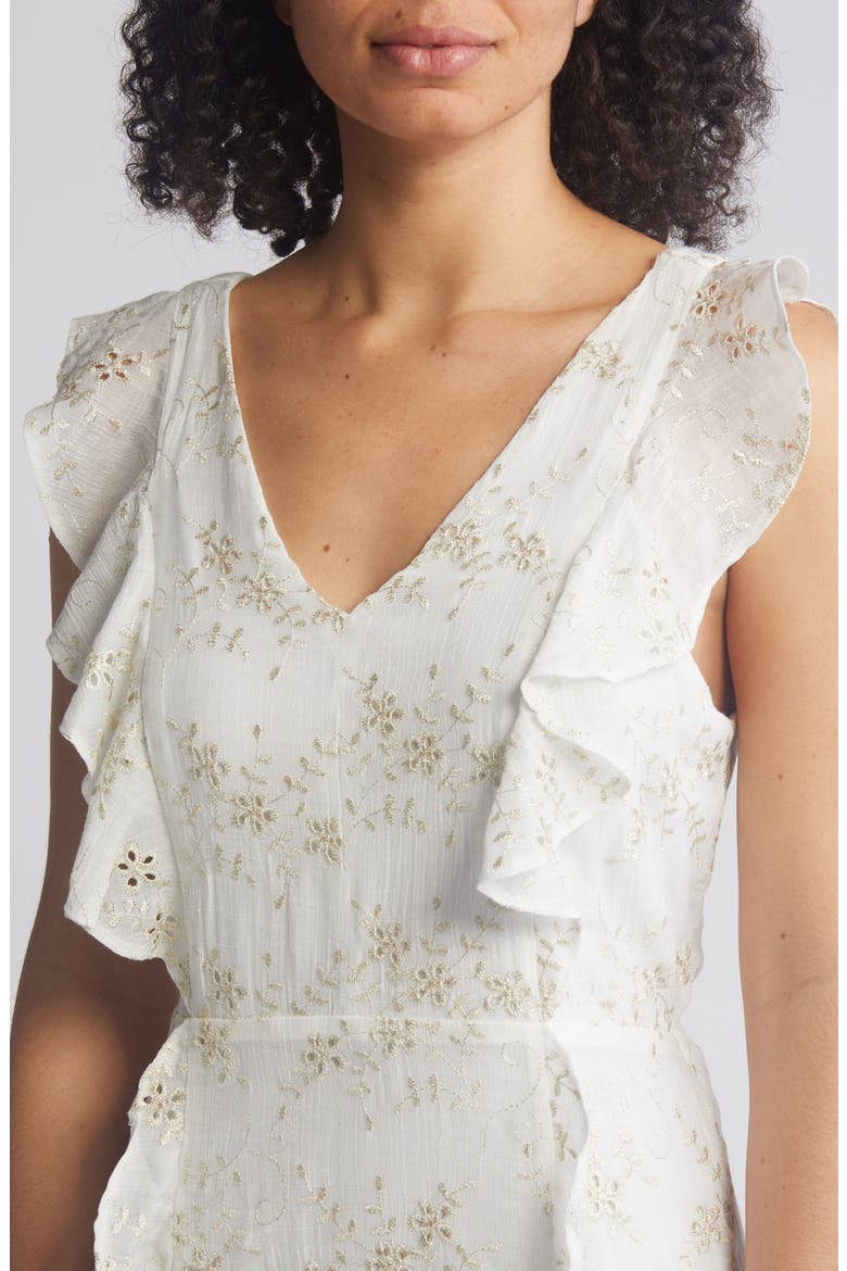 Ruffle Flutter Sleeve Eyelet Dress, Alternate, color, IVORY/ GOLD
