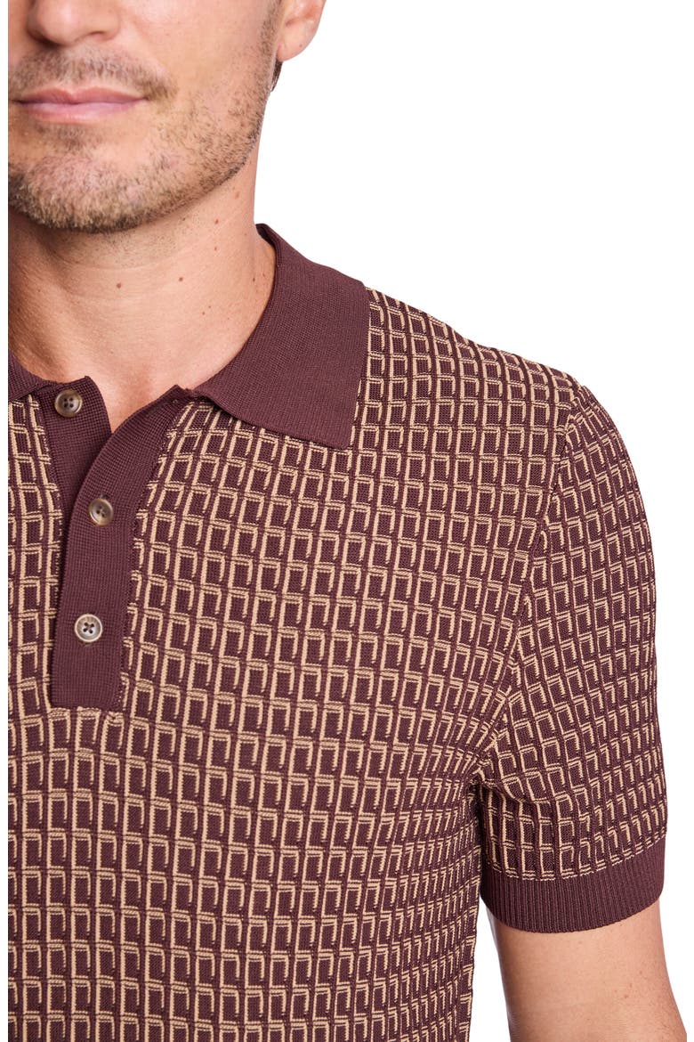 Trim Fit Geometric Knit Polo, Alternate, color, GANACHE & TAN