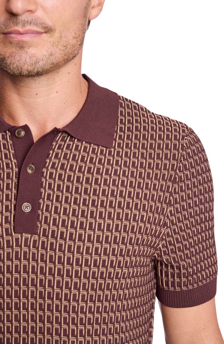 PAISLEY & GRAY Trim Fit Geometric Knit Polo, Alternate, color, Ganache & Tan