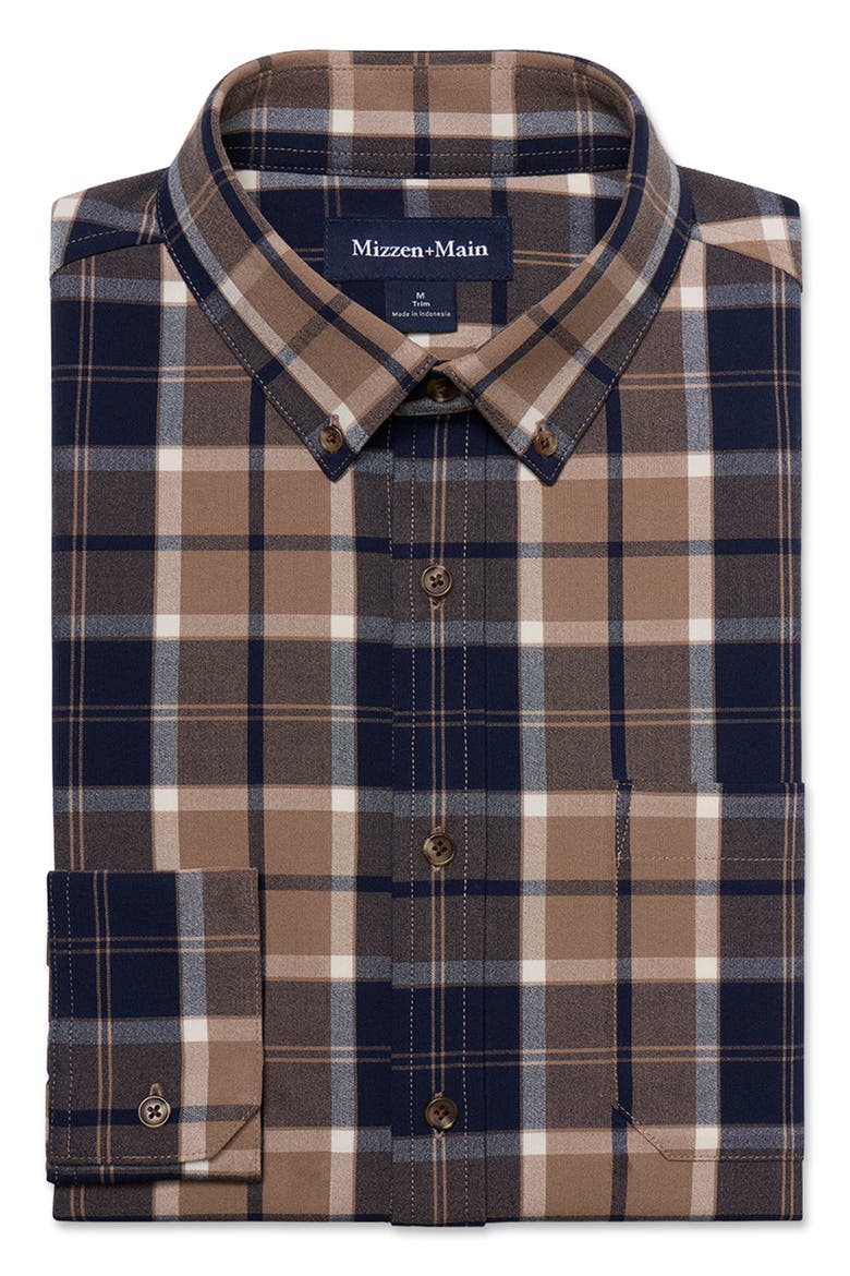 City Trim Fit Flannel Button-Down Shirt, Alternate, color, MOCHA TIMOTHY PLAID