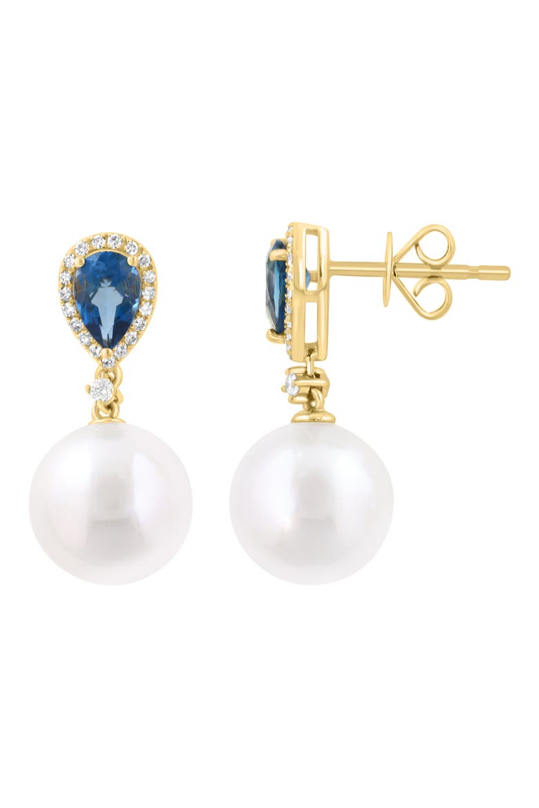 London Blue Topaz, Diamond & Freshwater Pearl Drop Earrings, Alternate, color, BLUE