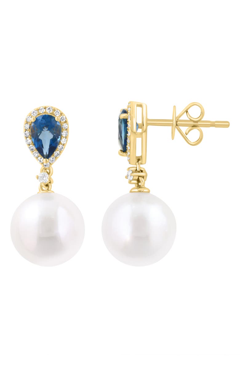 EFFY London Blue Topaz, Diamond & Freshwater Pearl Drop Earrings, Alternate, color, Blue