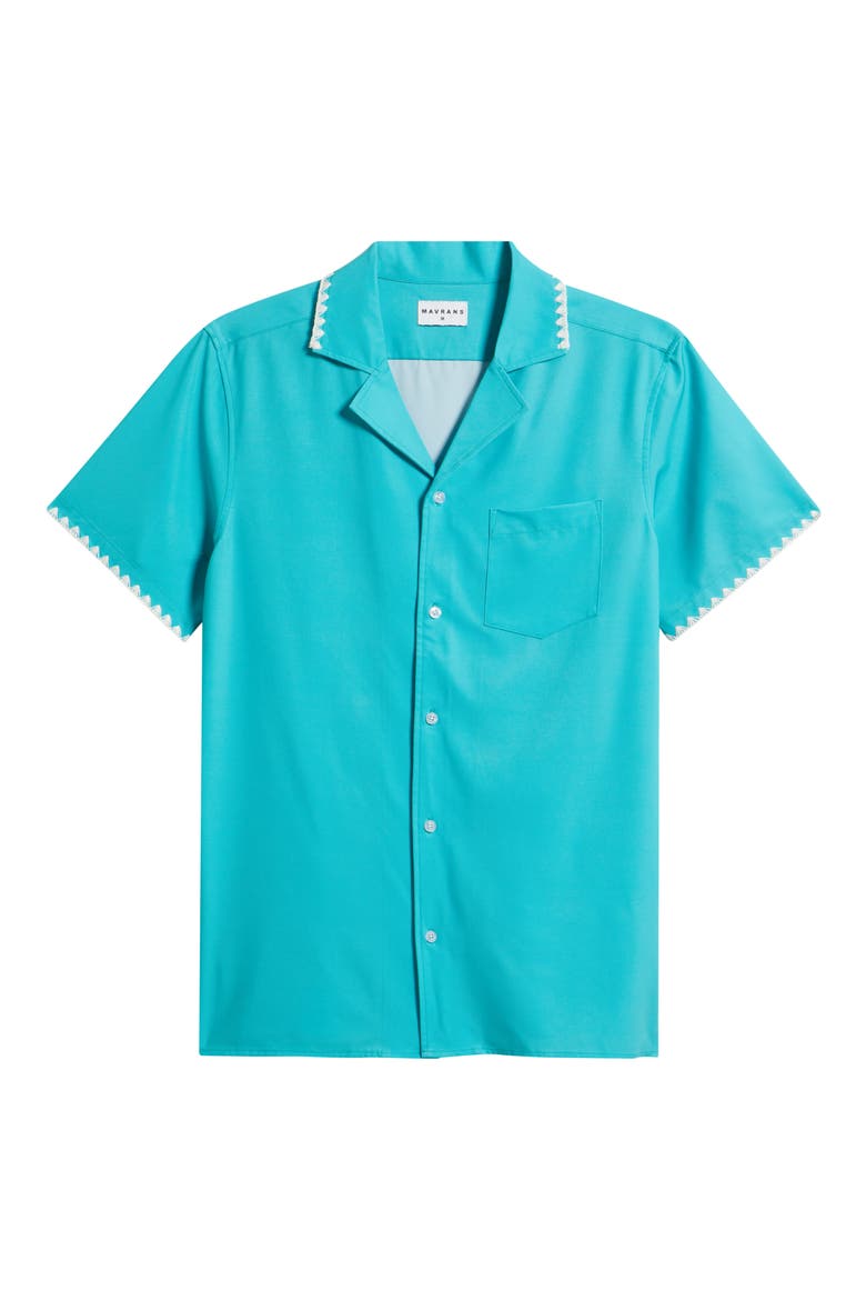 Crochet Trim Teal Camp Shirt, Alternate, color, TEAL