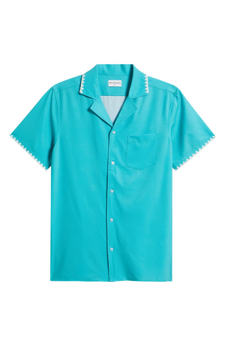 MAVRANS Crochet Trim Teal Camp Shirt, Alternate, color, Teal