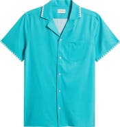 MAVRANS Crochet Trim Teal Camp Shirt