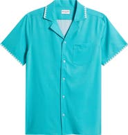MAVRANS Crochet Trim Teal Camp Shirt