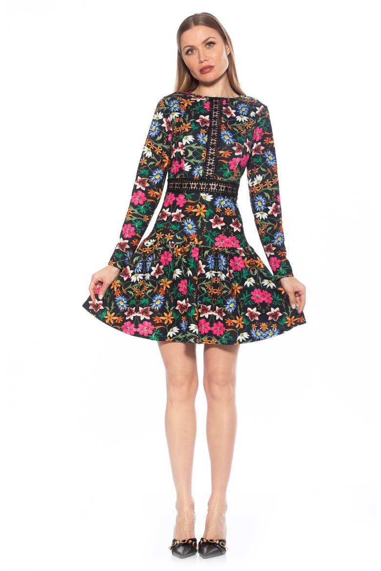 Alexa Floral Long Sleeve Fit & Flare Dress, Alternate, color, BLACK MULTI