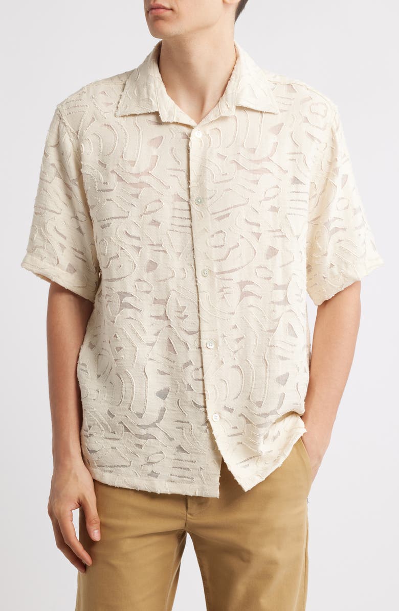 NN07 Freddy Fil Coupé Short Sleeve Button-Up Shirt, Main, color, Ivory