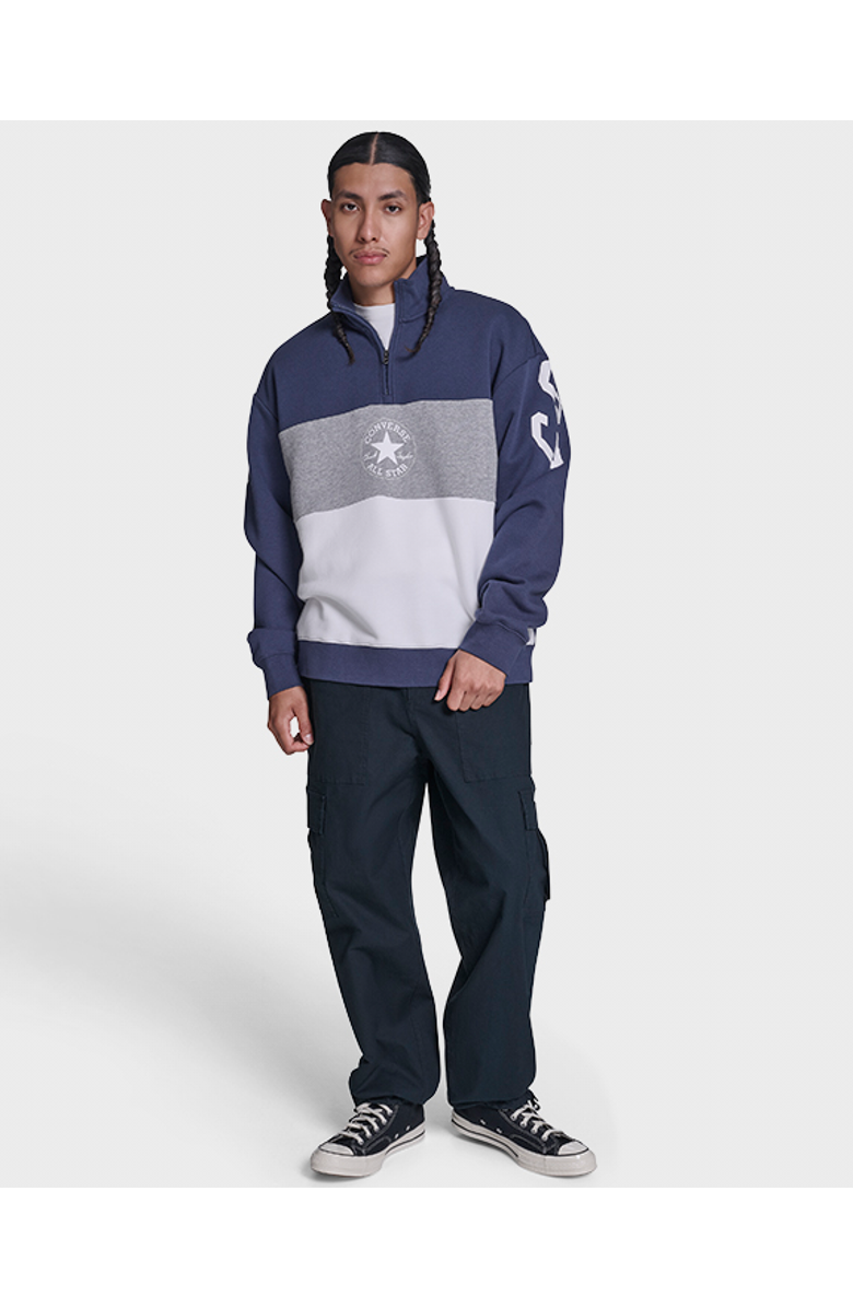 Converse Retro Stripe Relaxed Quarter-Zip Sweatshirt, Alternate, color, Converse Blue Multi