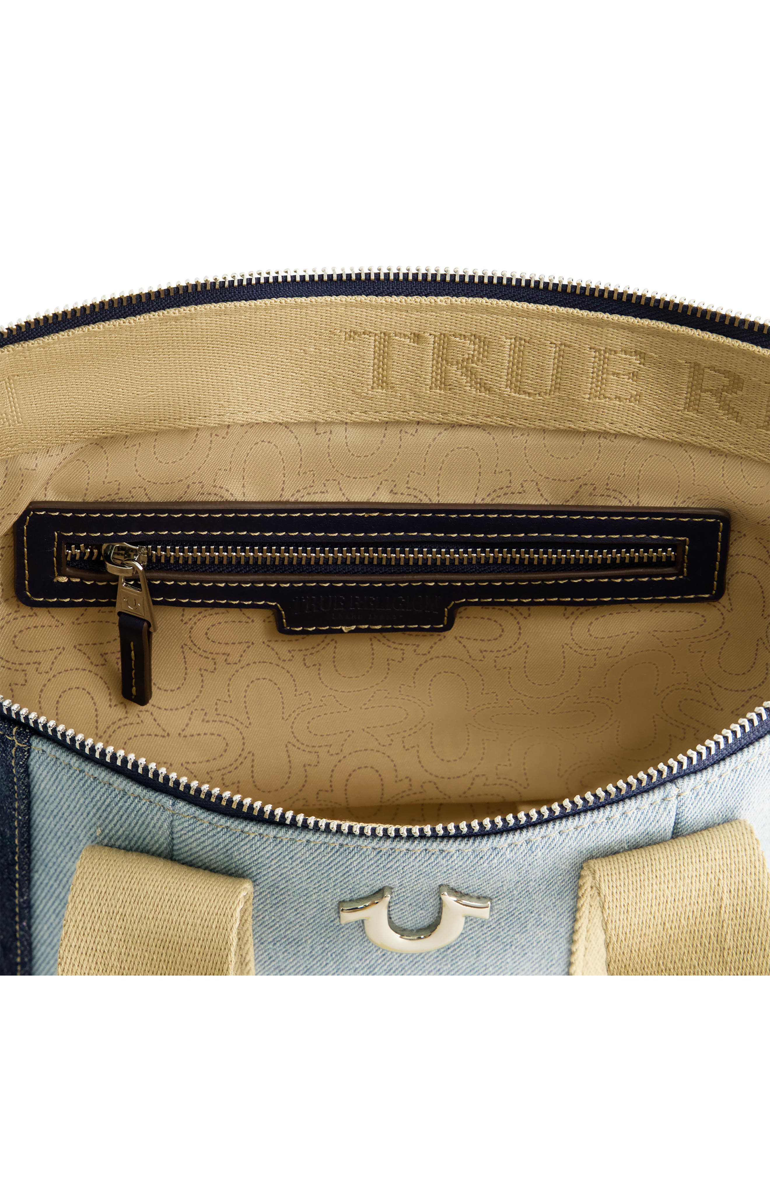 True Religion Denim Patchwork Logo Tote Bag, Alternate, color, 