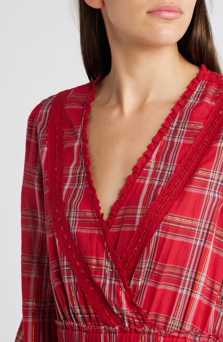 LoveShackFancy Milena Plaid Long Sleeve Minidress, Alternate, color, 