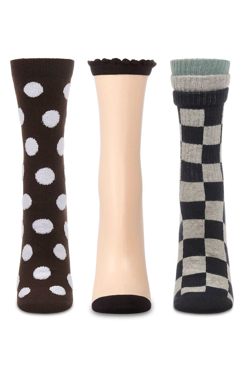 MeMoi Assorted 3-Pack Crew Socks, Alternate, color, Black/ Black