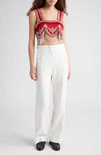 Bode Amrita Beaded Fringe Crop Top | Nordstrom