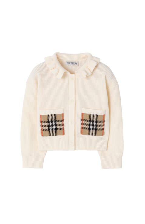 Girls' Check Pocket Cotton Wool Cardigan