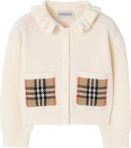 Burberry Girls' Check Pocket Cotton Wool Cardigan