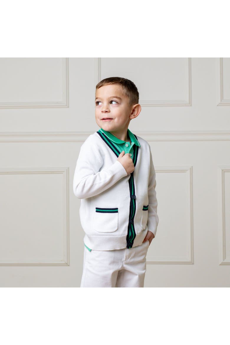 Boys' Organic Tipped Cardigan, Kids, Alternate, color, White with Navy and Green