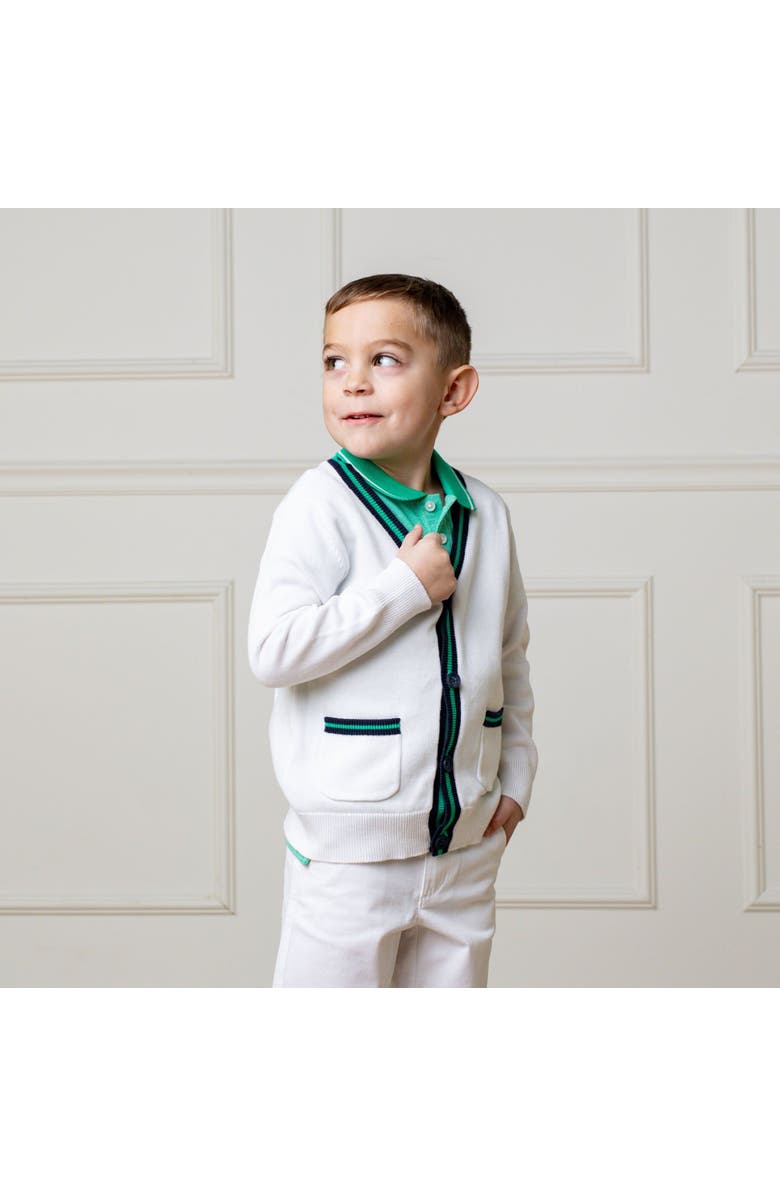 Hope & Henry Boys' Organic Tipped Cardigan, Kids, Alternate, color, White With Navy And Green