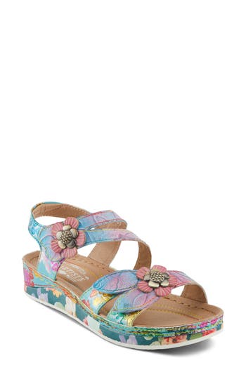 L'artiste By Spring Step Calista Floral Embellished Ankle Strap Sandal In Multi