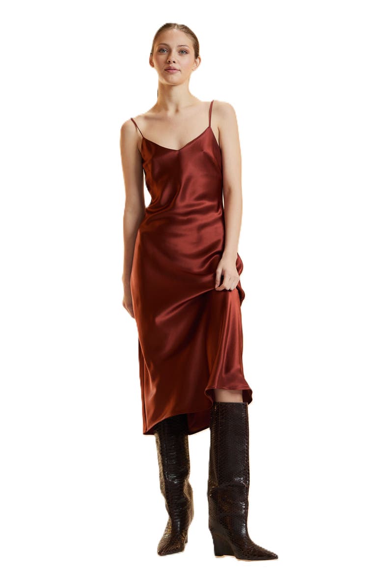 Satin Slip Dress, Alternate, color, Rust