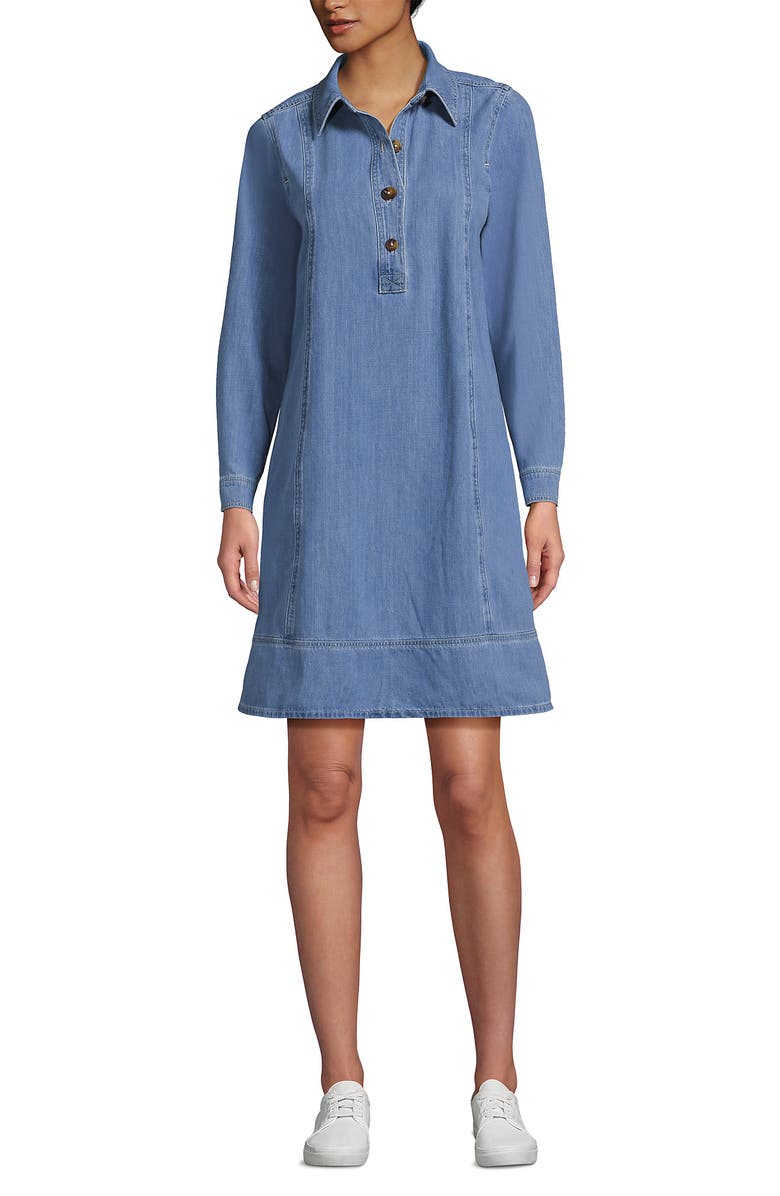 Lands' End Light Weight Denim Popover At the Knee Dress, Alternate, color, Spring Blue Wash
