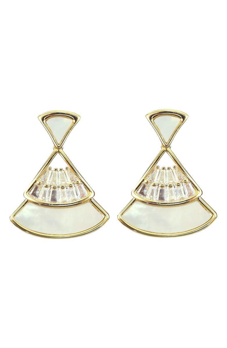 Panacea Mother-of-Pearl & Cubic Zirconia Fan Drop Earrings, Main, color, White