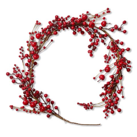 Bright Red Holly Berries Garland for Christmas Decor