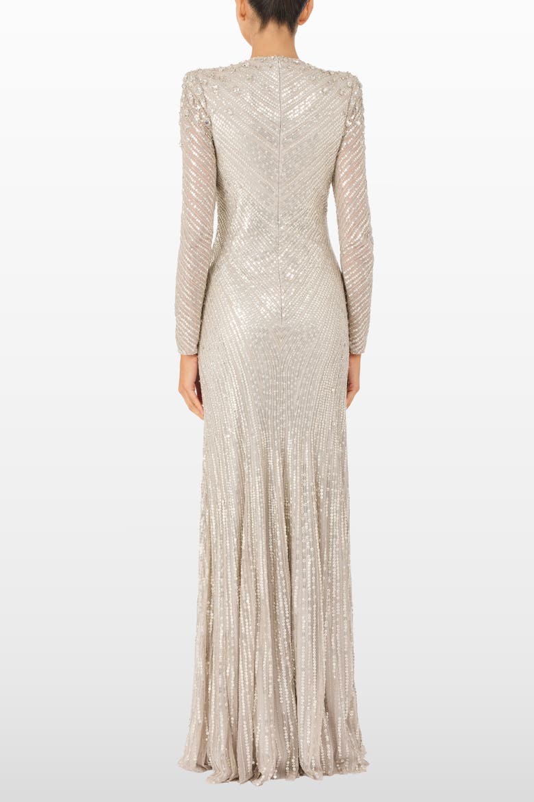 Eve Sequin-Embellished V-neck Dress, Alternate, color, Platinum
