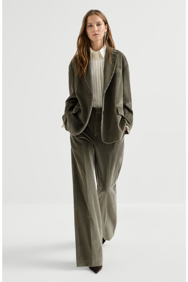 Cotton corduroy loose trousers with monili, Alternate, color, Origano