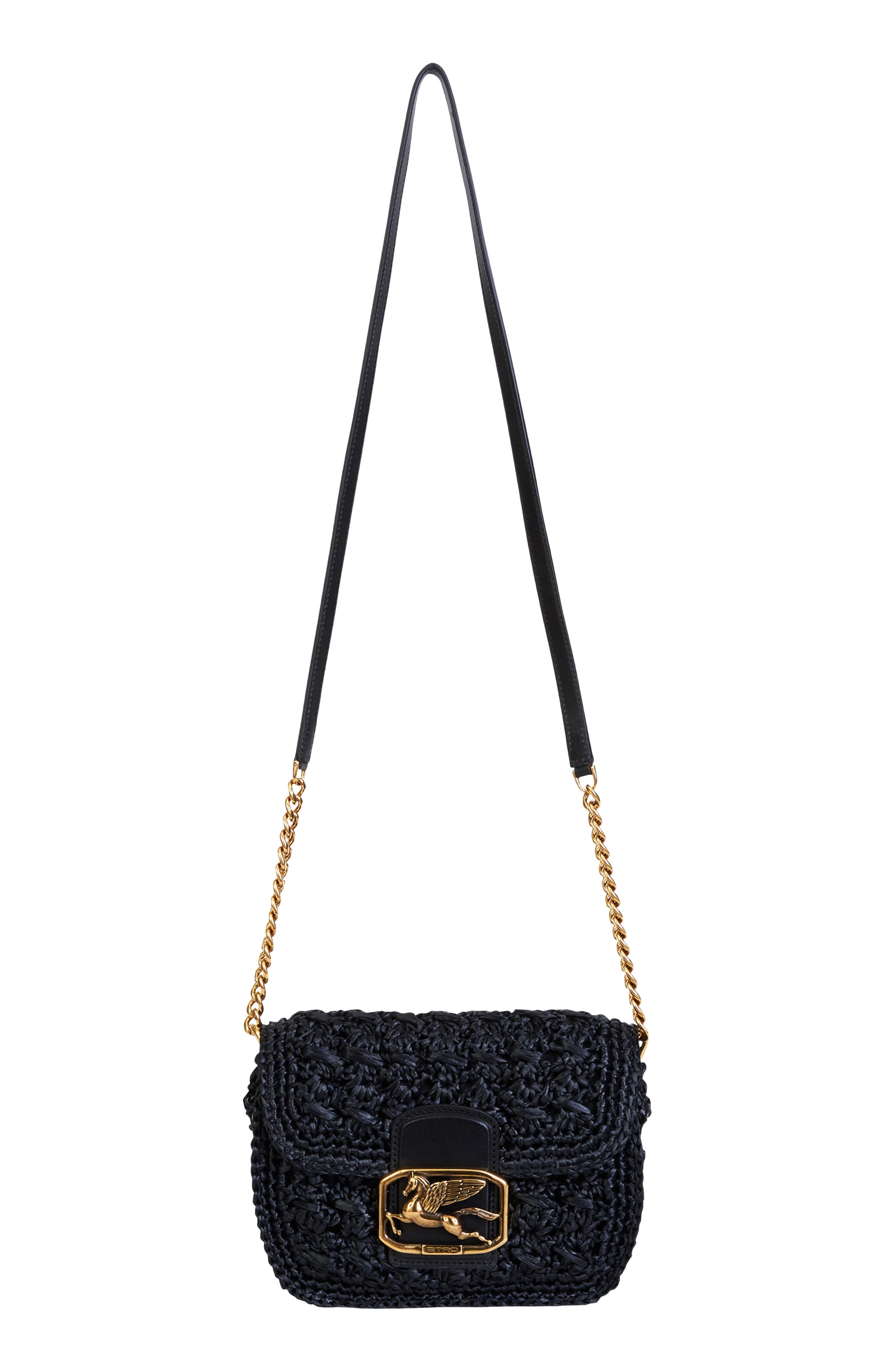 Etro Pegaso Raffia Crossbody Bag, Main, color, 