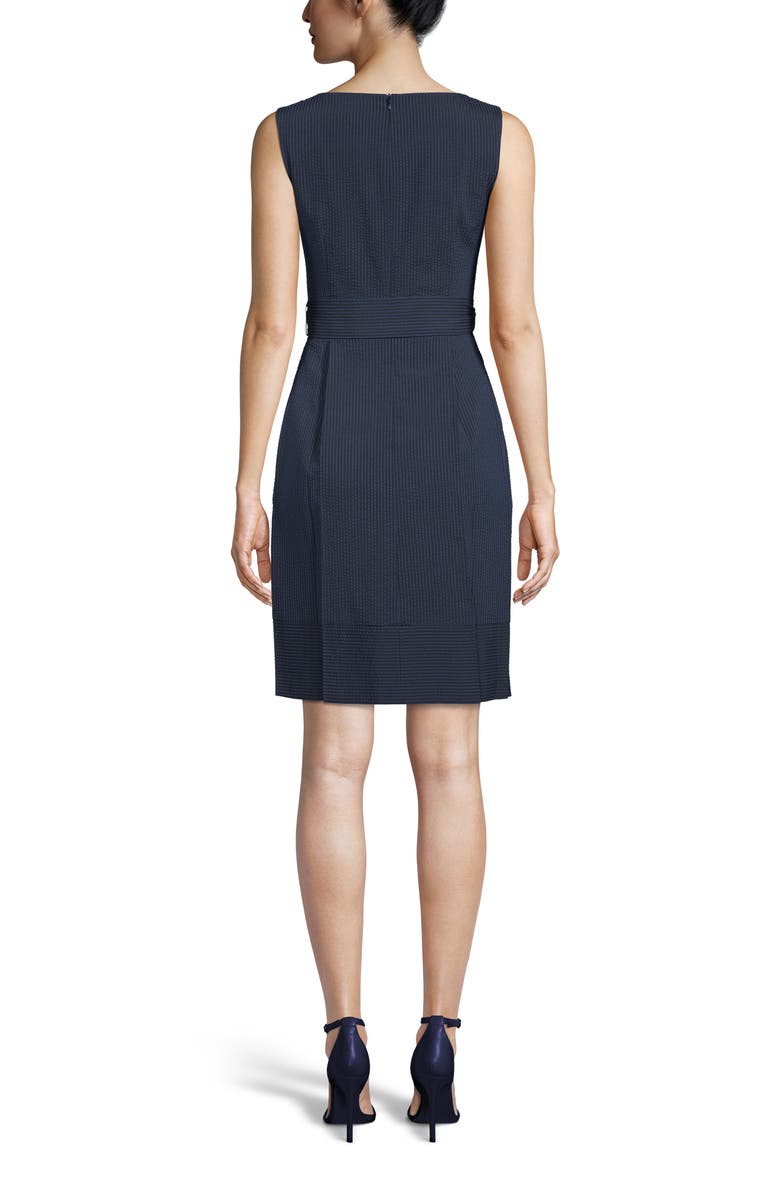 Anne Klein Belted Stripe Seersucker Dress, Alternate, color, 