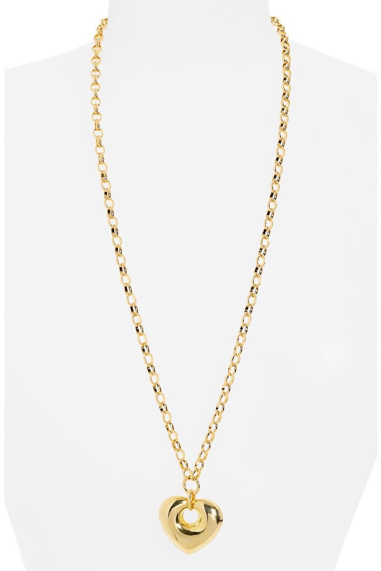 Puffy Heart Pendant Necklace, Alternate, color, GOLD