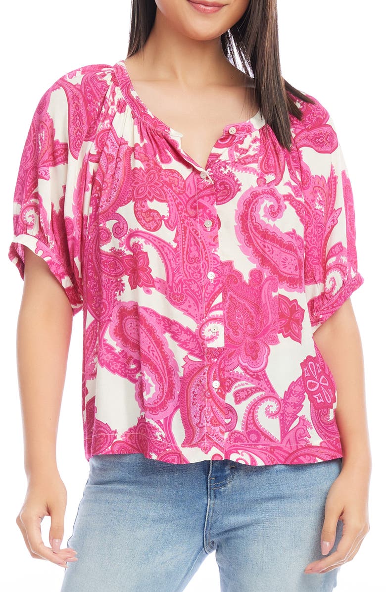 Karen Kane Paisley Print Button-Up Peasant Top, Main, color, 