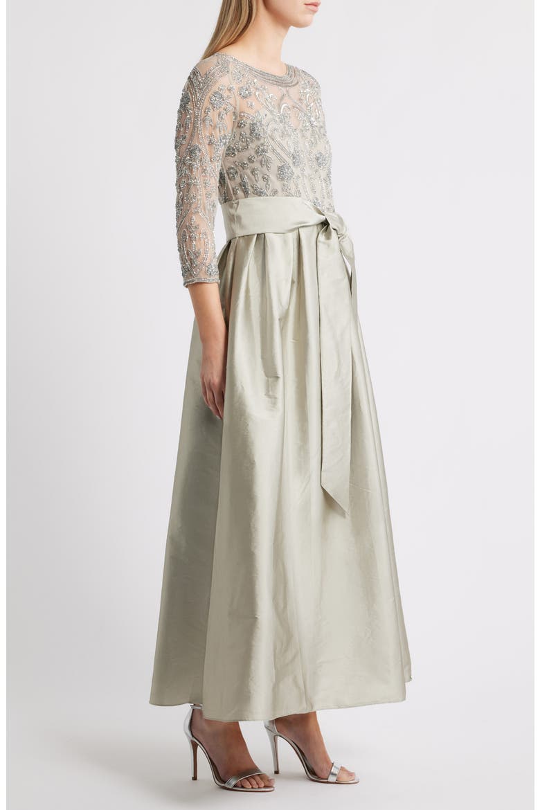 Beaded Illusion Neck Taffeta Cocktail Dress, Alternate, color, SILVER