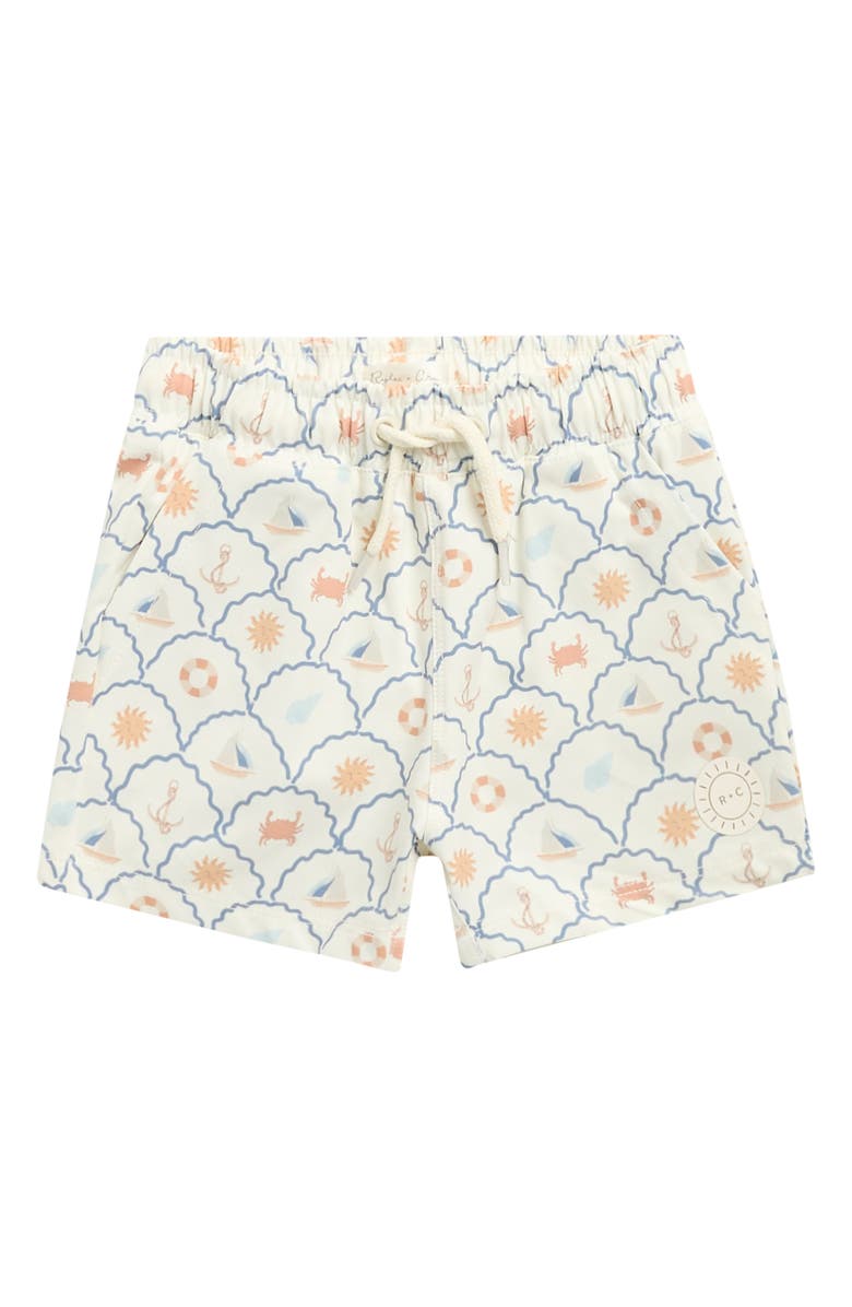 Rylee + Cru Nautical Print Board Shorts, Main, color, Ivory