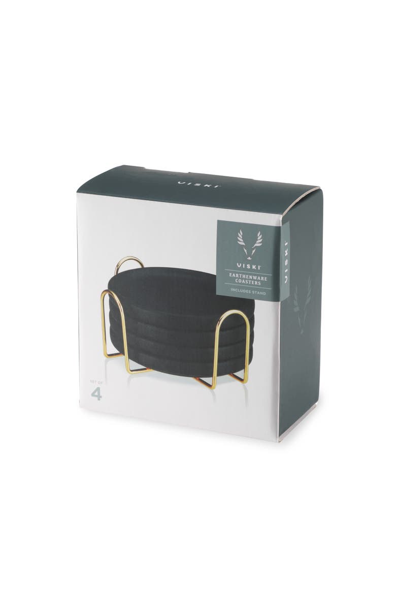 Viski Earthenware Coasters with Stand Set of 4, Alternate, color, Black