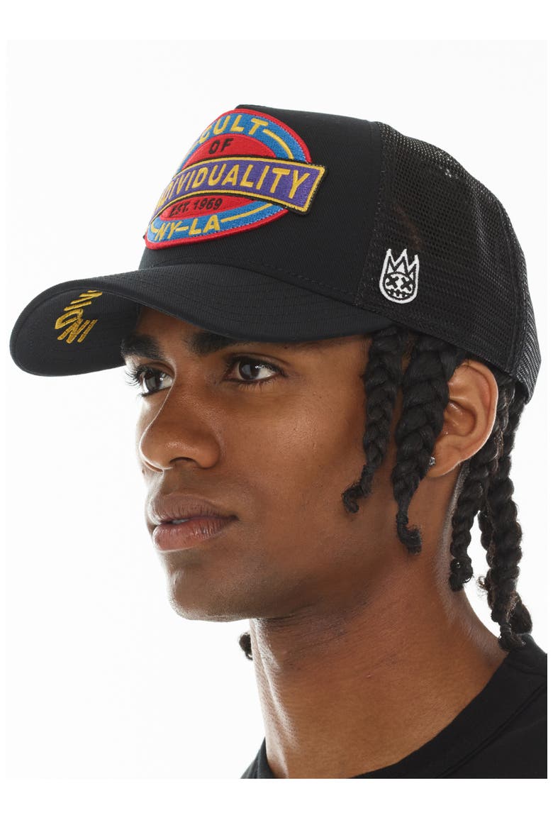 Oversize Patch Trucker Hat, Alternate, color, BLACK
