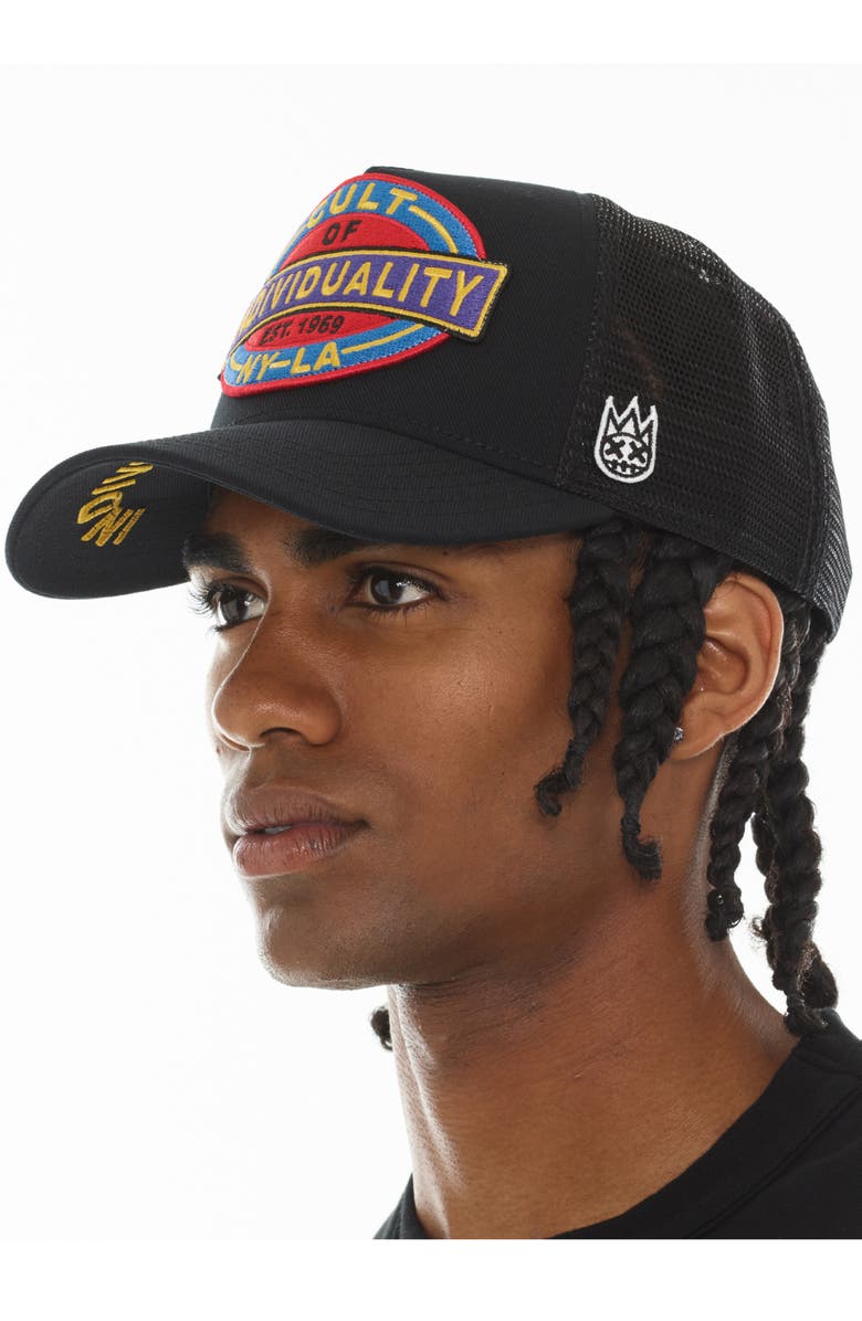 Cult of Individuality Oversize Patch Trucker Hat, Alternate, color, Black