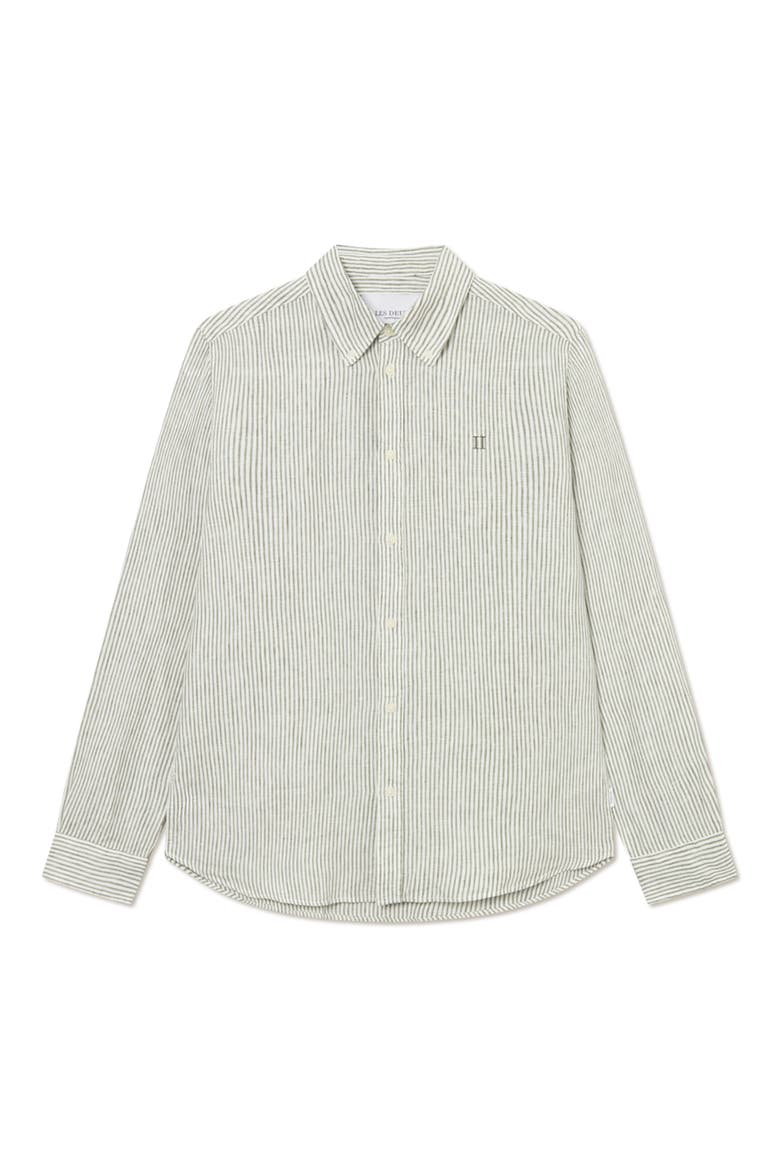Kristian Linen Button-Up Shirt, Main, color, LIGHT IVORY/ LICHEN GREEN