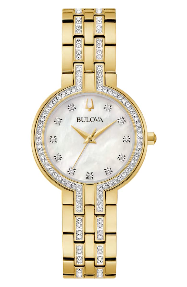 BULOVA Crystal Collection Bracelet Watch & Station Necklace Set, 30mm, Alternate, color, Gold