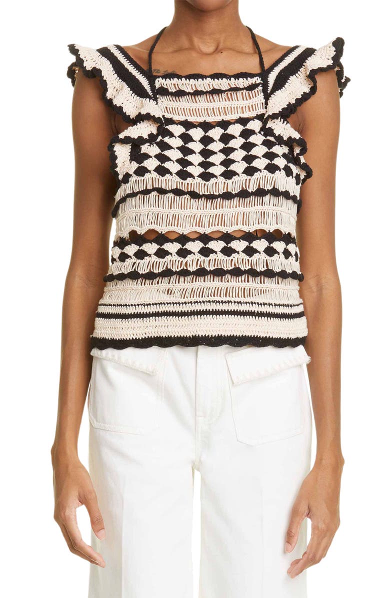 Zimmermann Mixed Stitch Ruffle Cotton Tank, Main, color, 